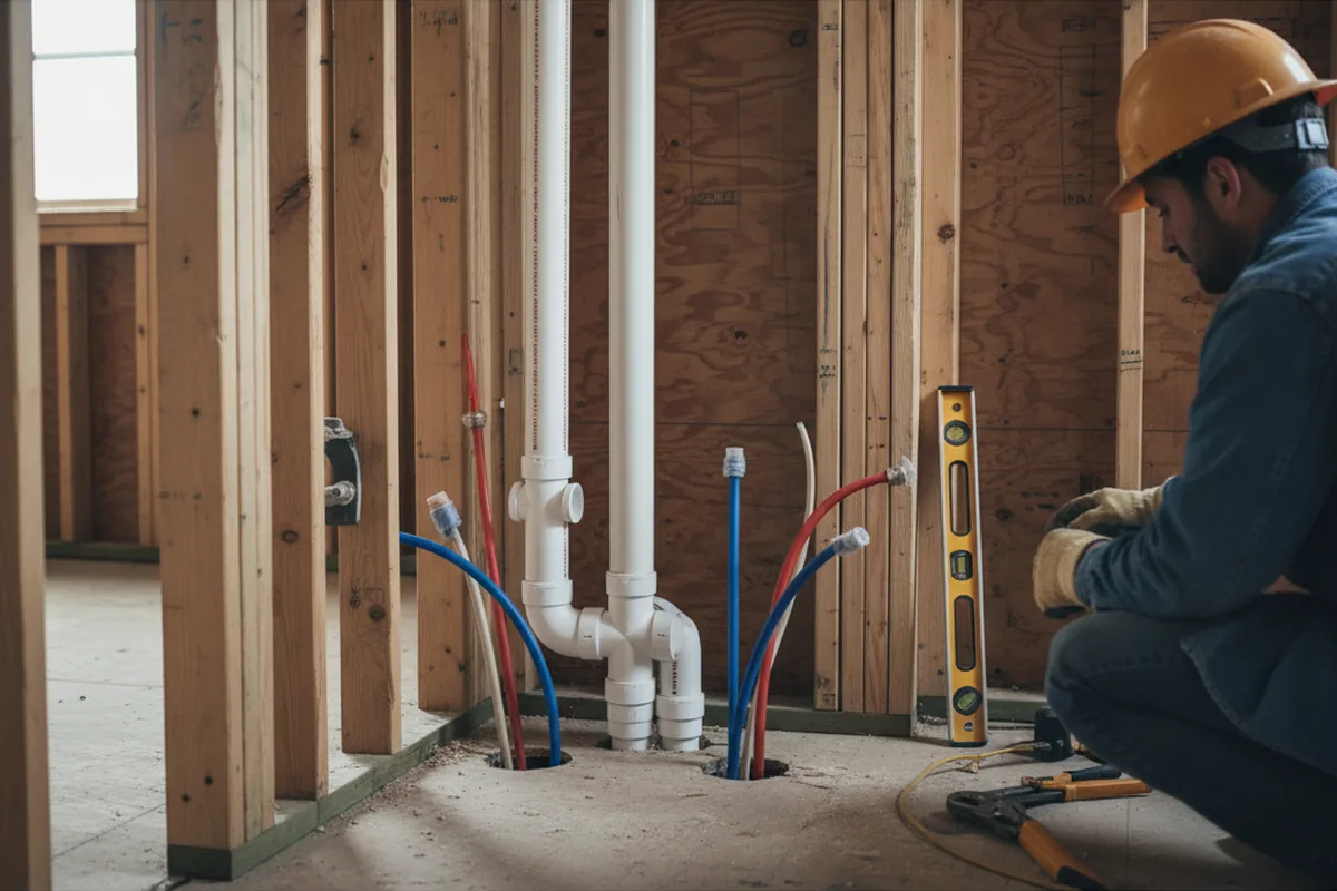 Drain and supply rough-in during Leak Detection in Waverly